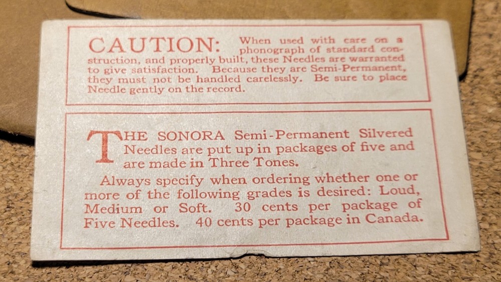 Sonora Long Play Semi Permanent Gramophone phonograph needle Packet - No Needles