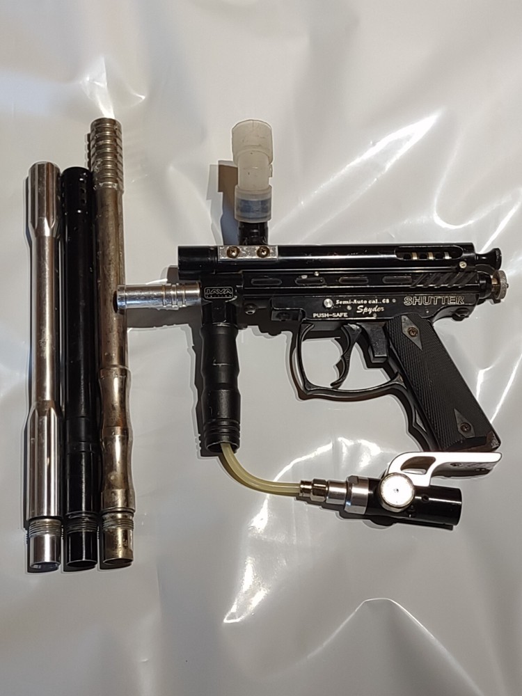 Paintball Marker:  Spyder Shutter Java Edition Semi Auto 68 Cal with 3 barrels
