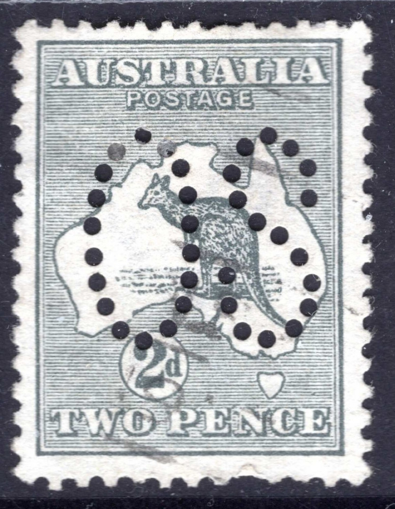 Roo Kangaroo Australia LARGE OS PERFIN 2d Grey