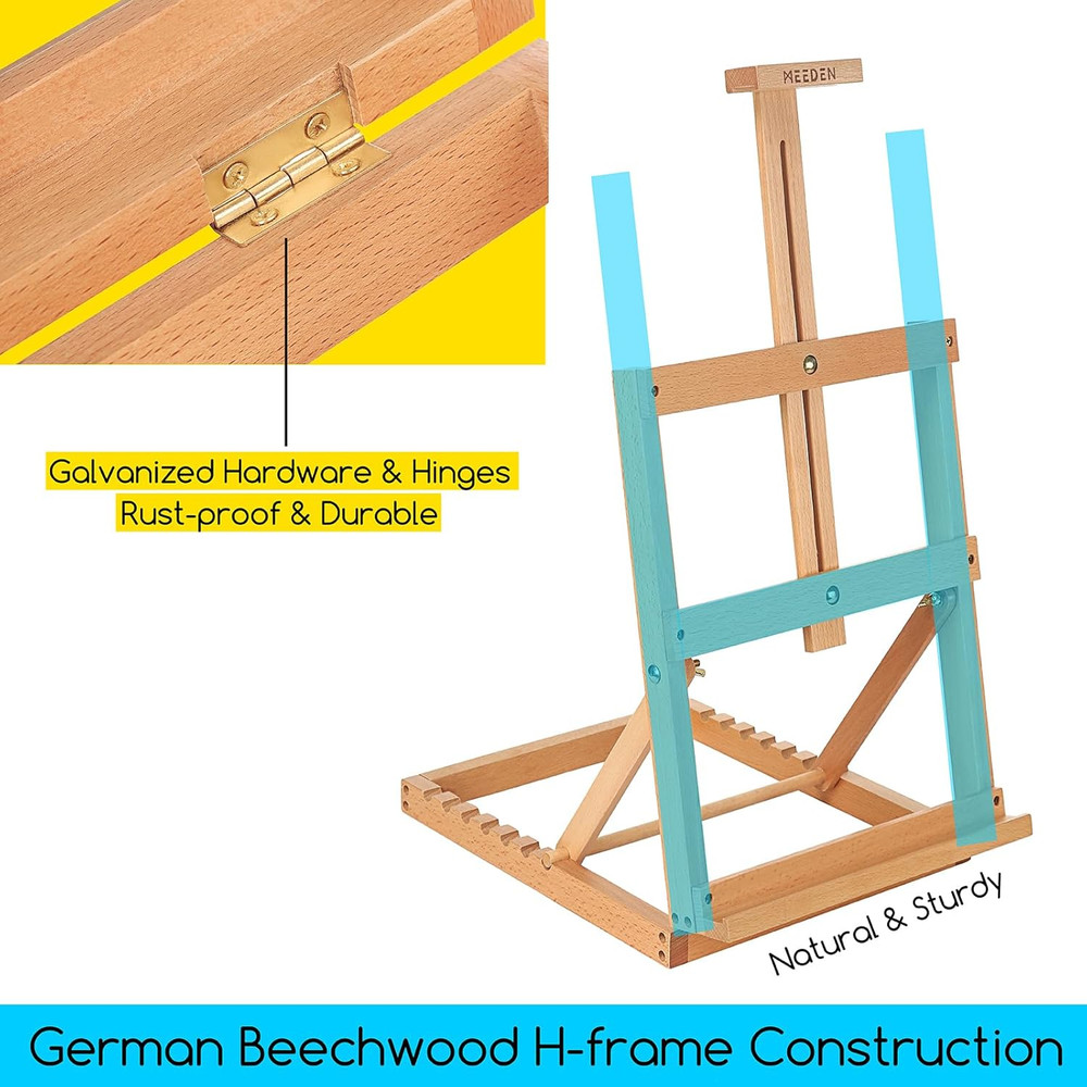 Heavy-Duty Tabletop Studio H-Frame Wooden Easel- Solid Beech Wood Adjustable Art