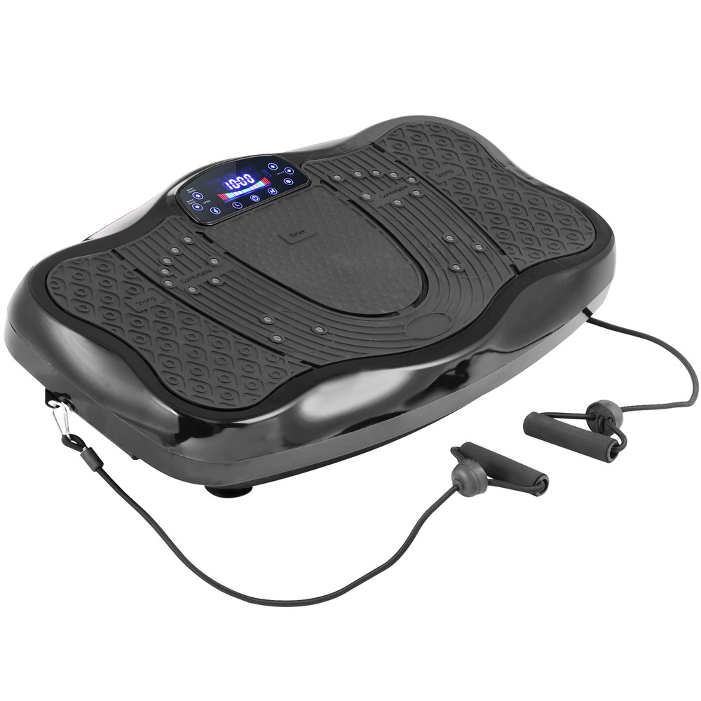 Full Body Workout Vibration Platform Machine wi/ Loop Bands Remote Control Black