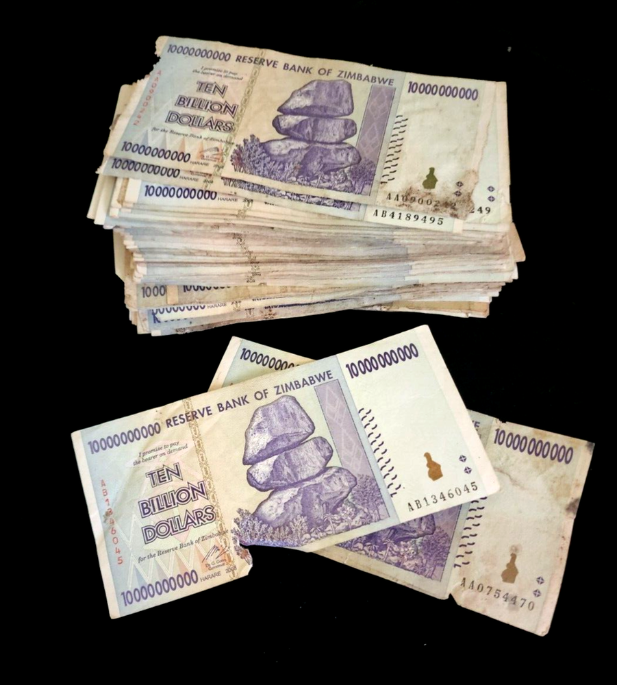 250 pcs x Zimbabwe 10 Billion Dollar banknotes-2008/DAMAGED-POOR CONDITION
