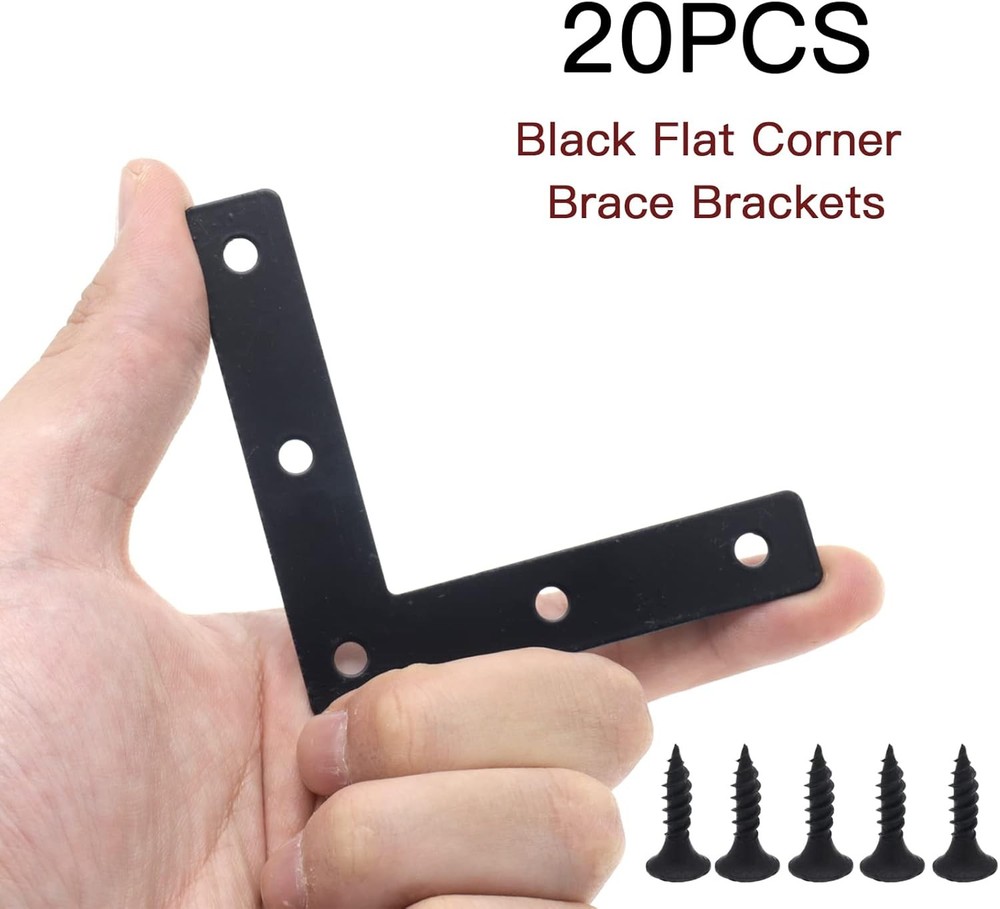20pcs Black L Flat Shape Braces Corner Bracket, 80x80 mm,