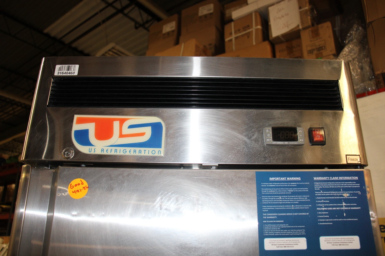 US REFRIDGERATION FREEZER COMMERCIAL SINGLE DOOR REACH IN USBV-24F, Used, Clean