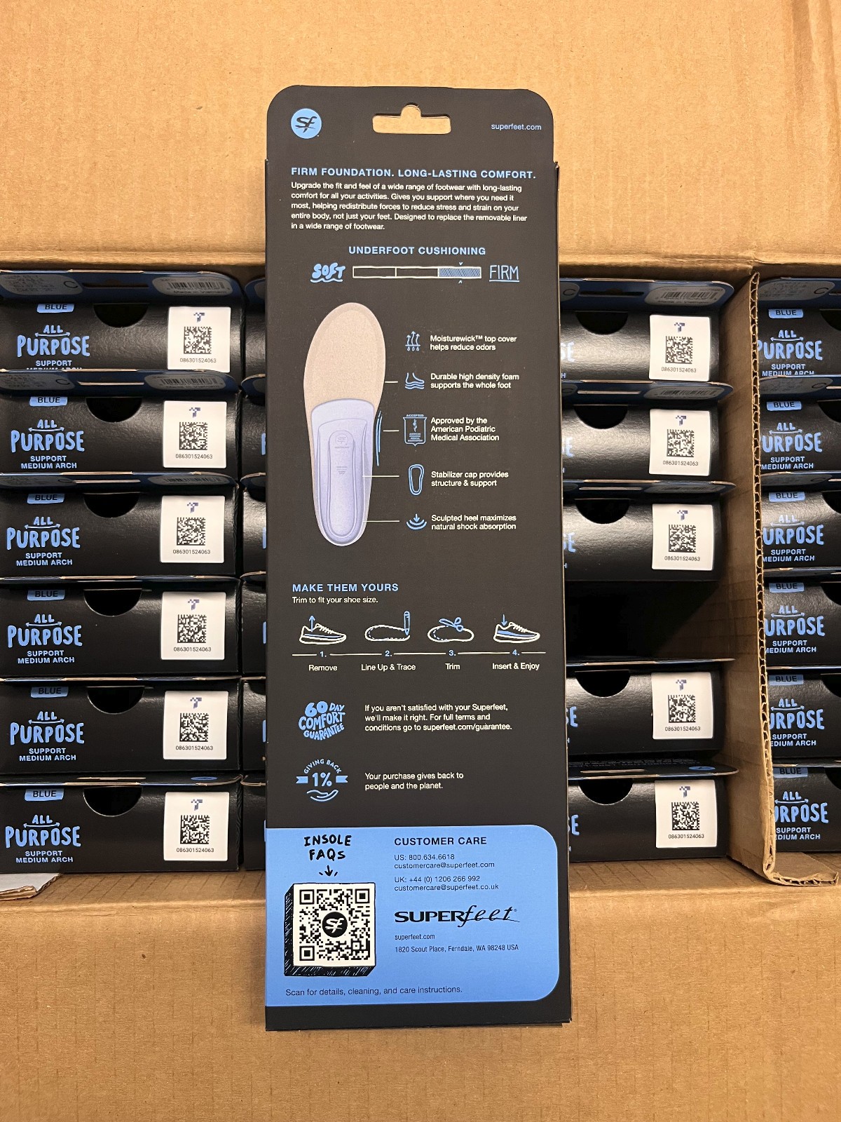 Superfeet All-Purpose Support Medium Arch Insoles (Blue) SIze C M5.5-7/ W6.5-8