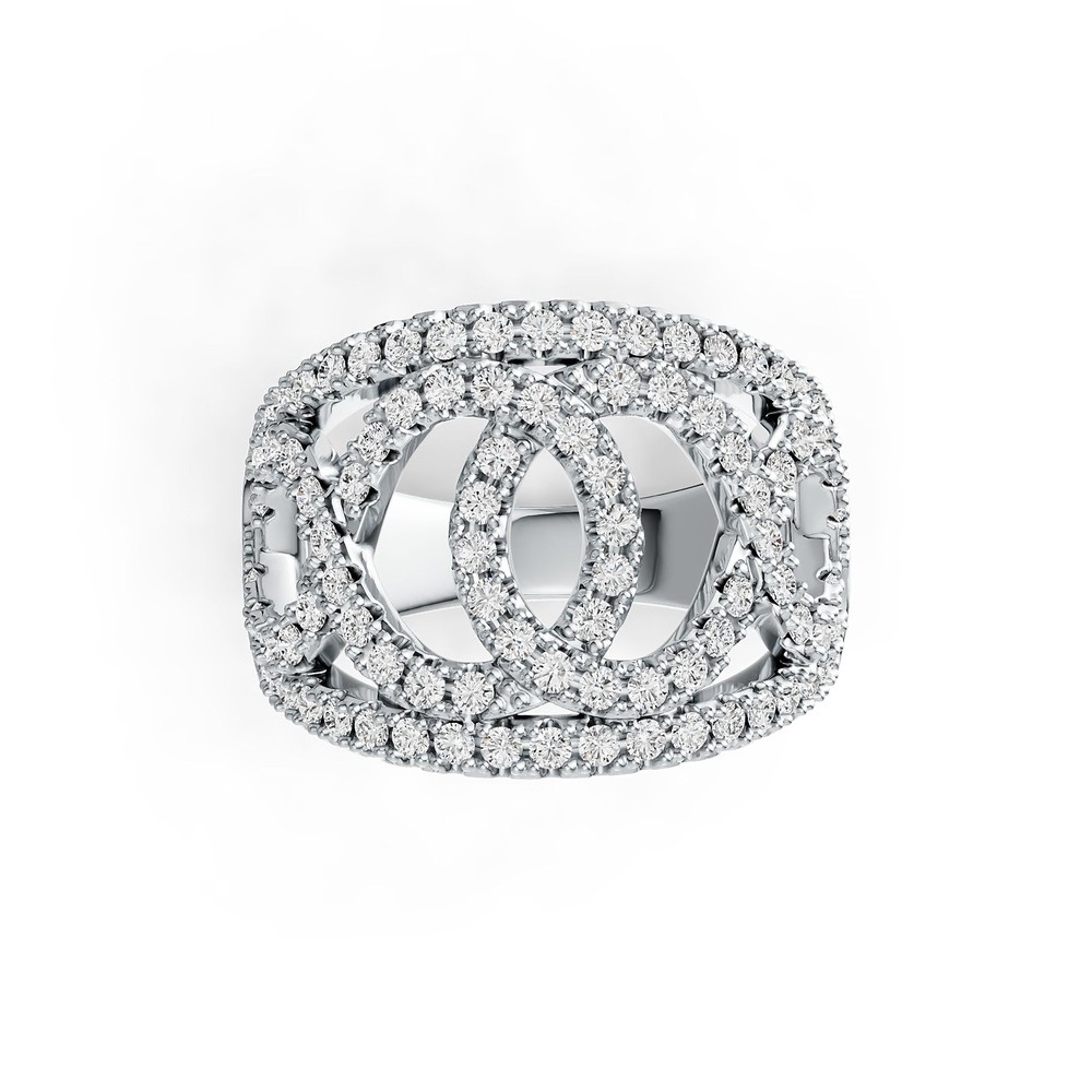 Sterling Silver Ring with White Topaz or Moissanite Interlocking Loop Theme