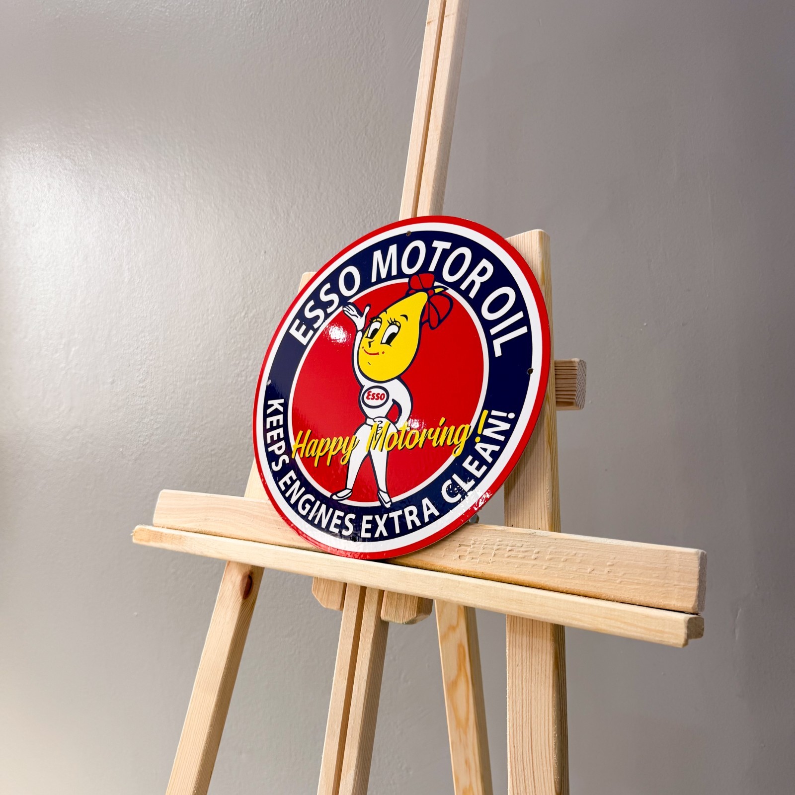 Esso Motor Oil Happy Motoring Female Mascot Metal Sign – 30 cm / 11.8”