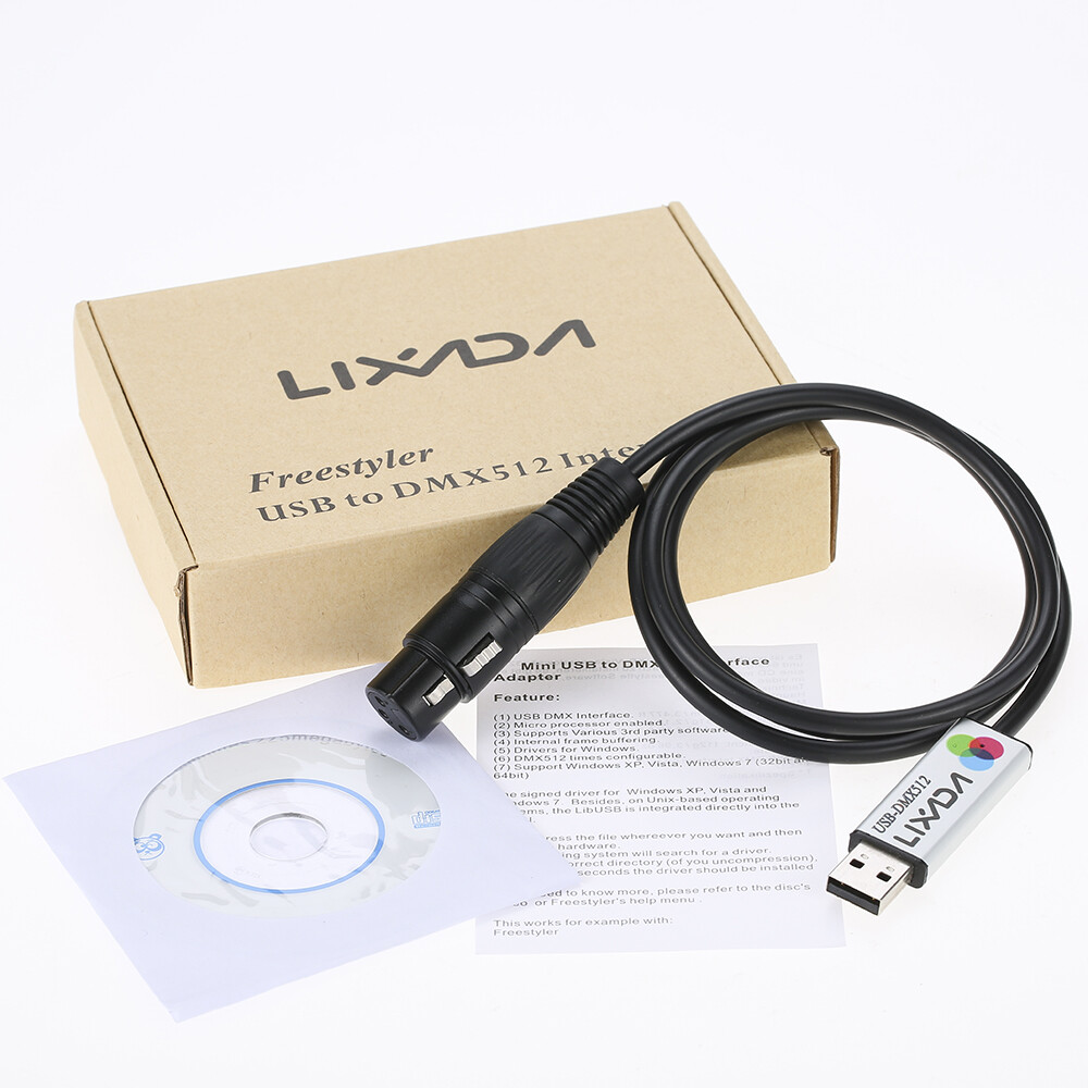 Lixada USB Interface Adapter DMX512 Computer PC Stage Lighting Controller T1R2