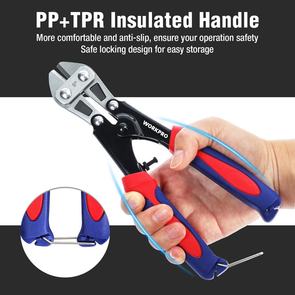 WORKPRO 8-inch Heavy Duty Mini Bolt Cutter Spring Loaded Small Wire Cable Cutter