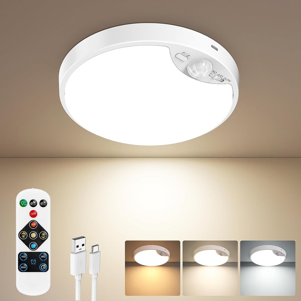 10000mAh Rechargeable Motion Sensor Ceiling Light with Remote, Battery Operat...