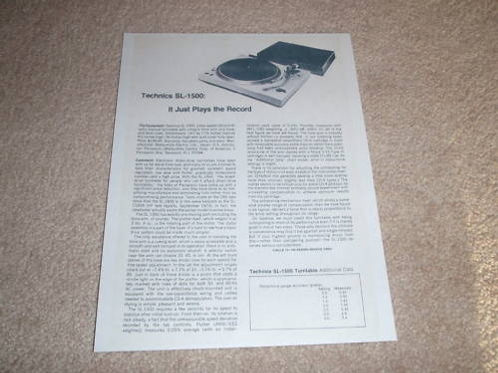 Technics SL-1500 Turntable Review,1 pg,1977,Full Test!