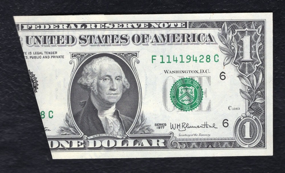 1977 $1 FRN FEDERAL RESERVE NOTE “MAJOR PRINTED FOLDOVER ERROR” GEM UNC