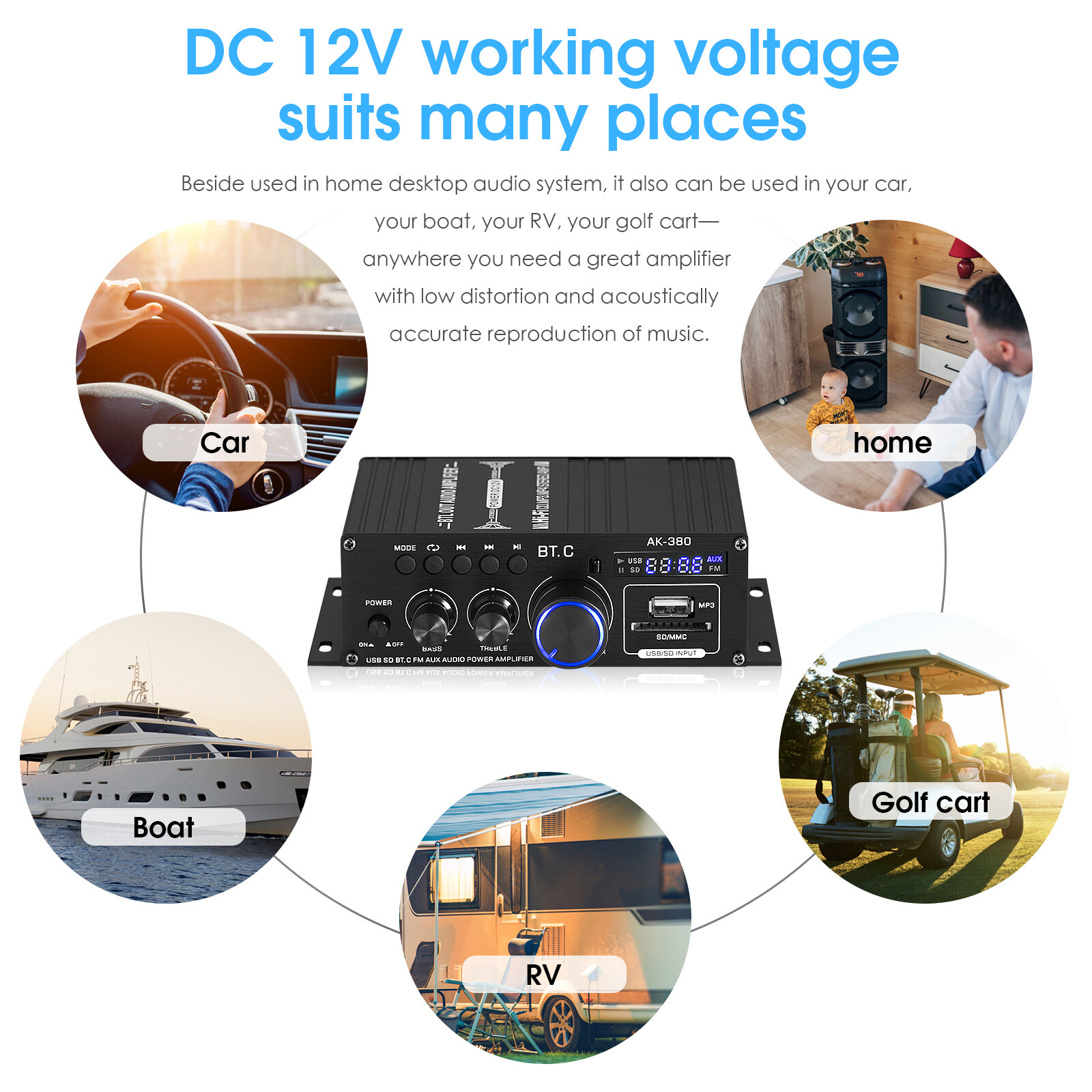 Stereo Digital Bluetooth Amplifier Music Player Home Amp with U-disk/SD/FM Radio