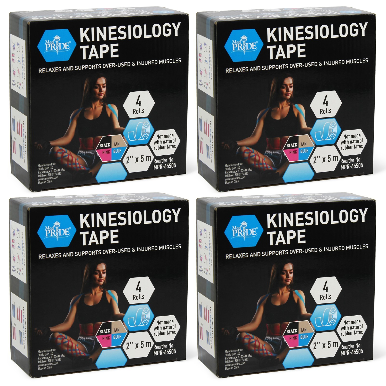 MED PRIDE Latex-Free Kinesiology Multicolor Tape 2in x16ft Muscle Support 8-16ct