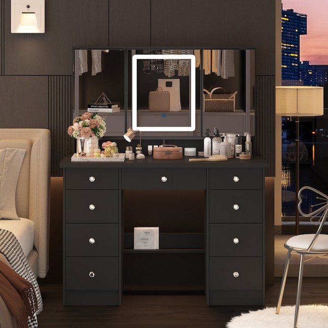 FUFU&GAGA 43.3-in Black Makeup Vanity