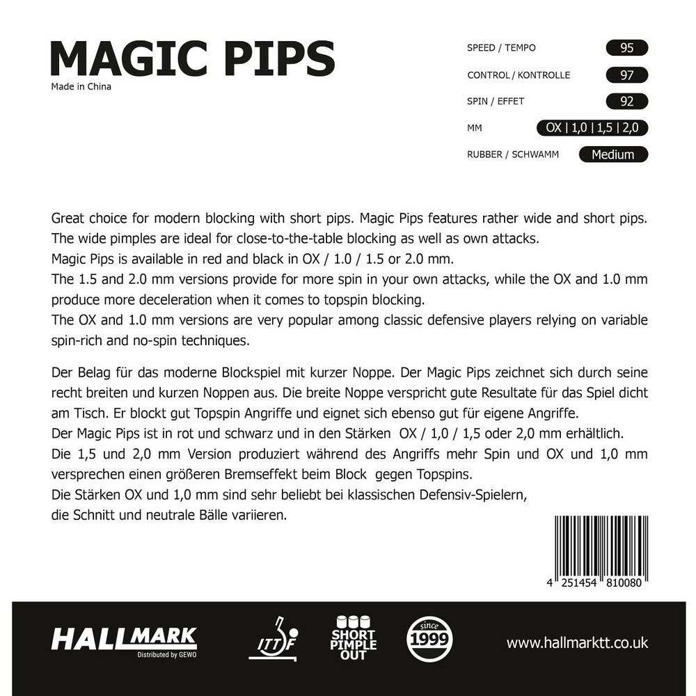 Hallmark Short pips-out Magic Pips rubber