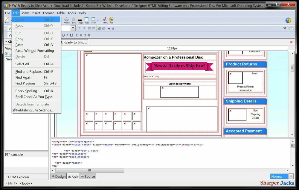 KompoZer Website Developer / Designer HTML Editing Software for Windows on USB