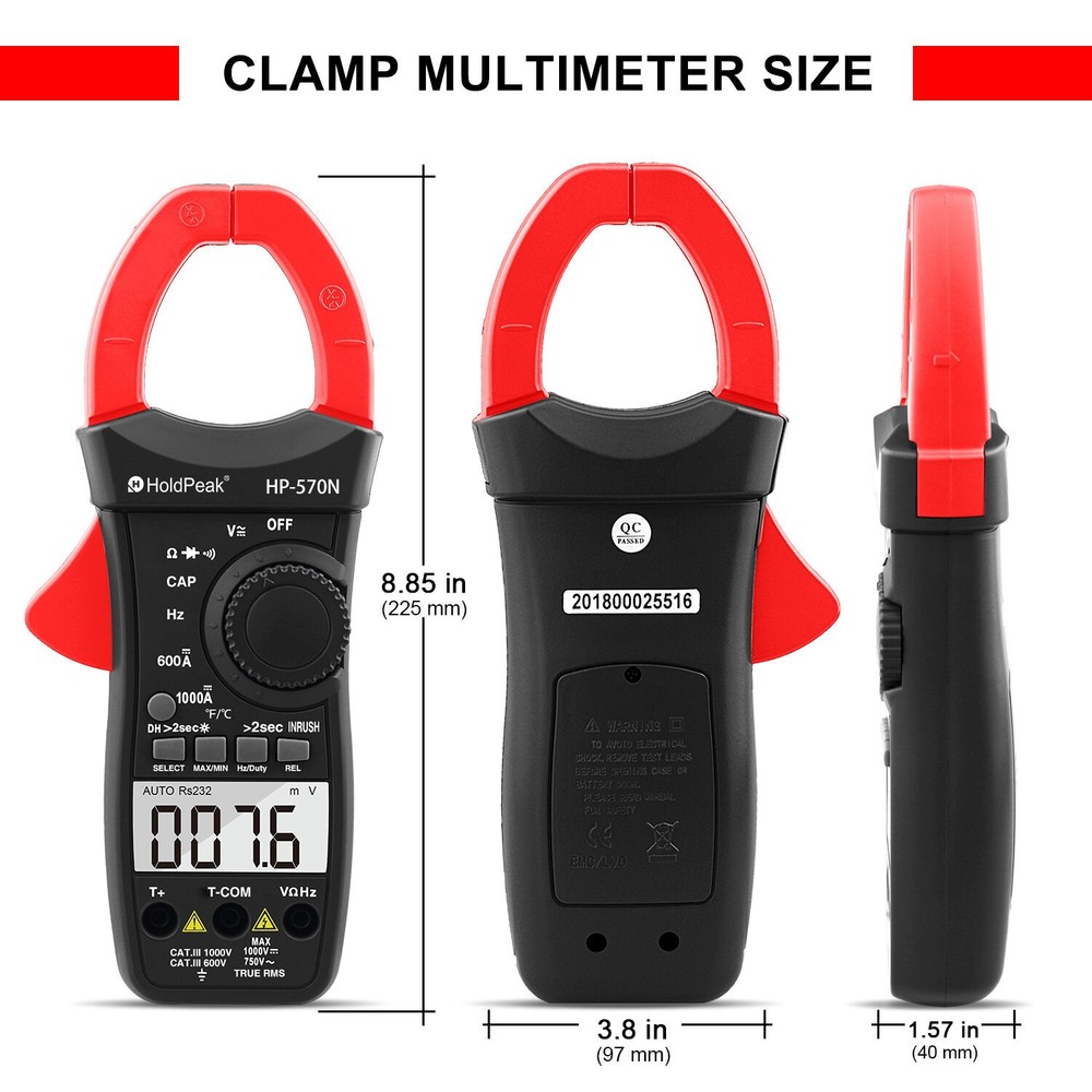 AC/DC Inrush Current Digital Clamp Meters TRMS Multimeter Auto Range Ohm Temp US