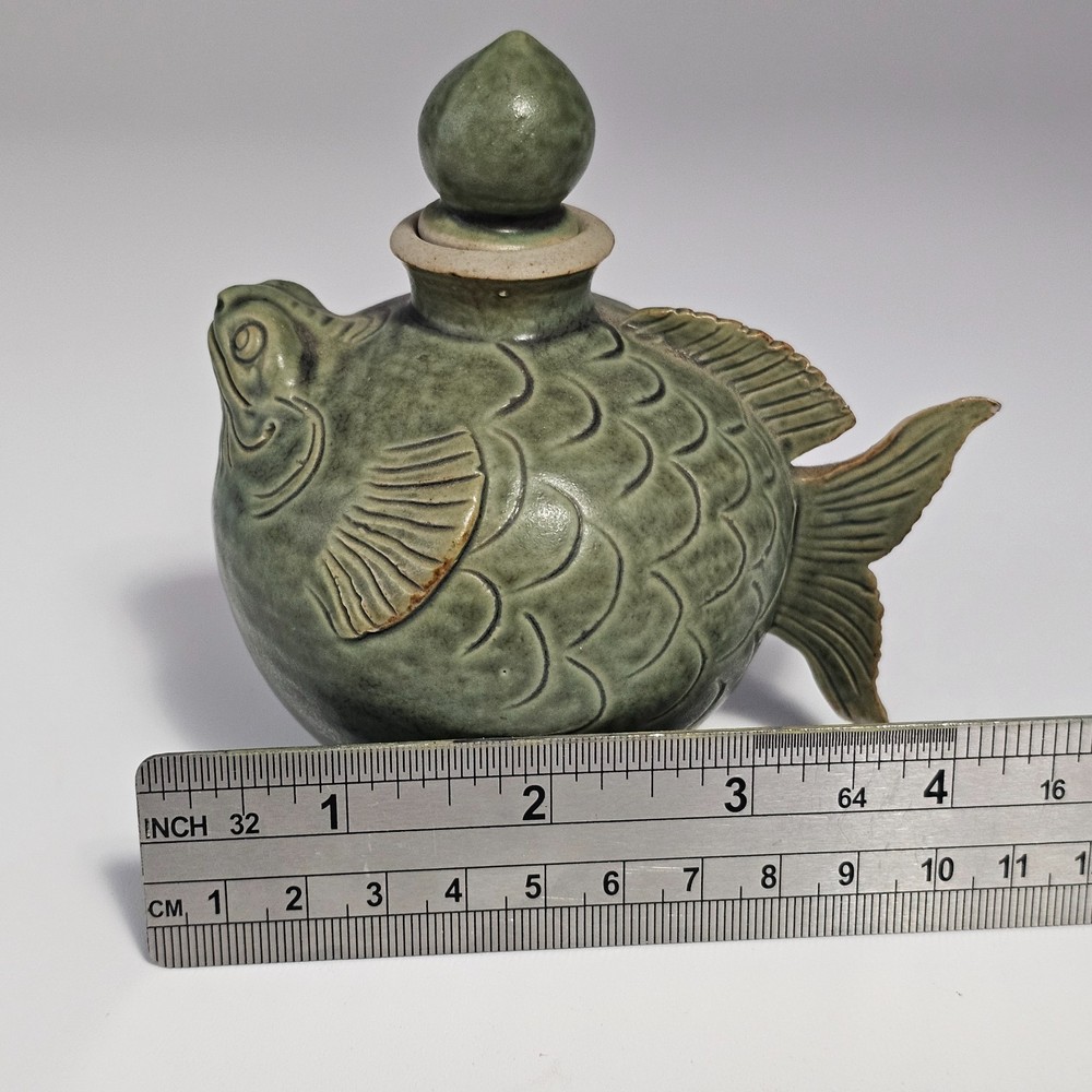 Vintage Celadon Glazed Toad Water Pot 4" H