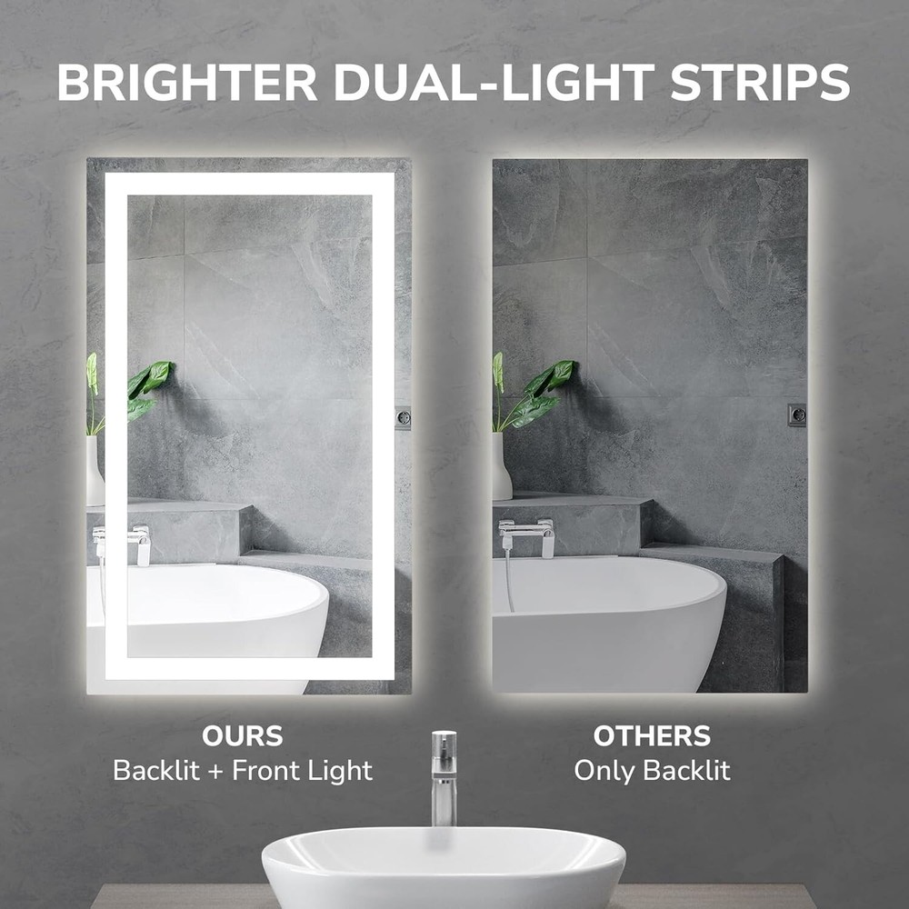48x32'' LED Bathroom Mirror Dimmable Wall Vanity Mirror, Horizontal and Vertical
