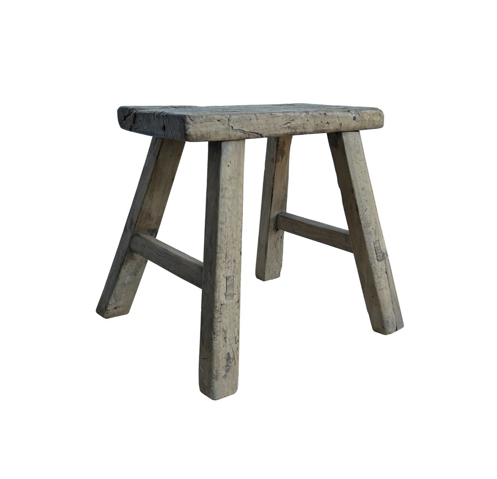 Rustic Raw Rough Wood Grain Rectangle Slim Stool Bench Side Table JK330