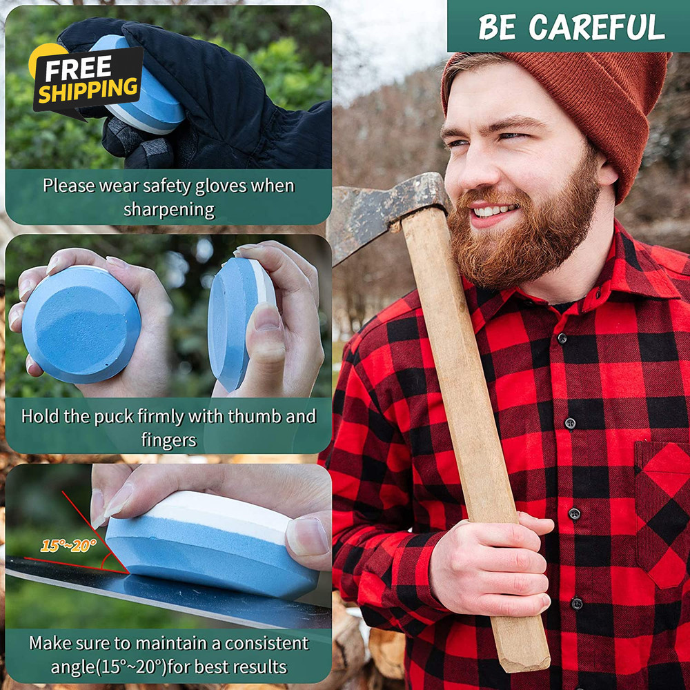 4 Axe Sharpener Tools with Sheath, Multipurpose Axe Sharpener Stone Axe Dual