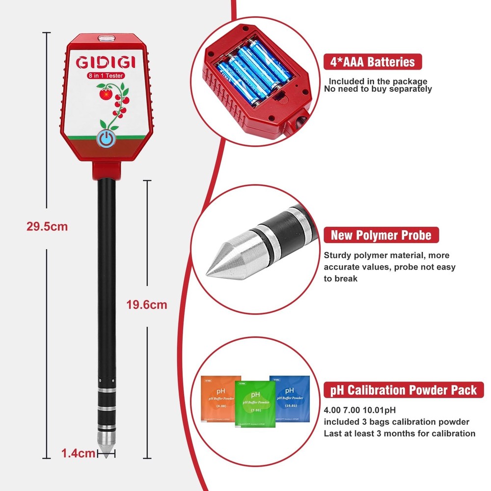 Soil pH Meter Smart Soil Moisture Meter with App Control Digital Soil Test Ki...