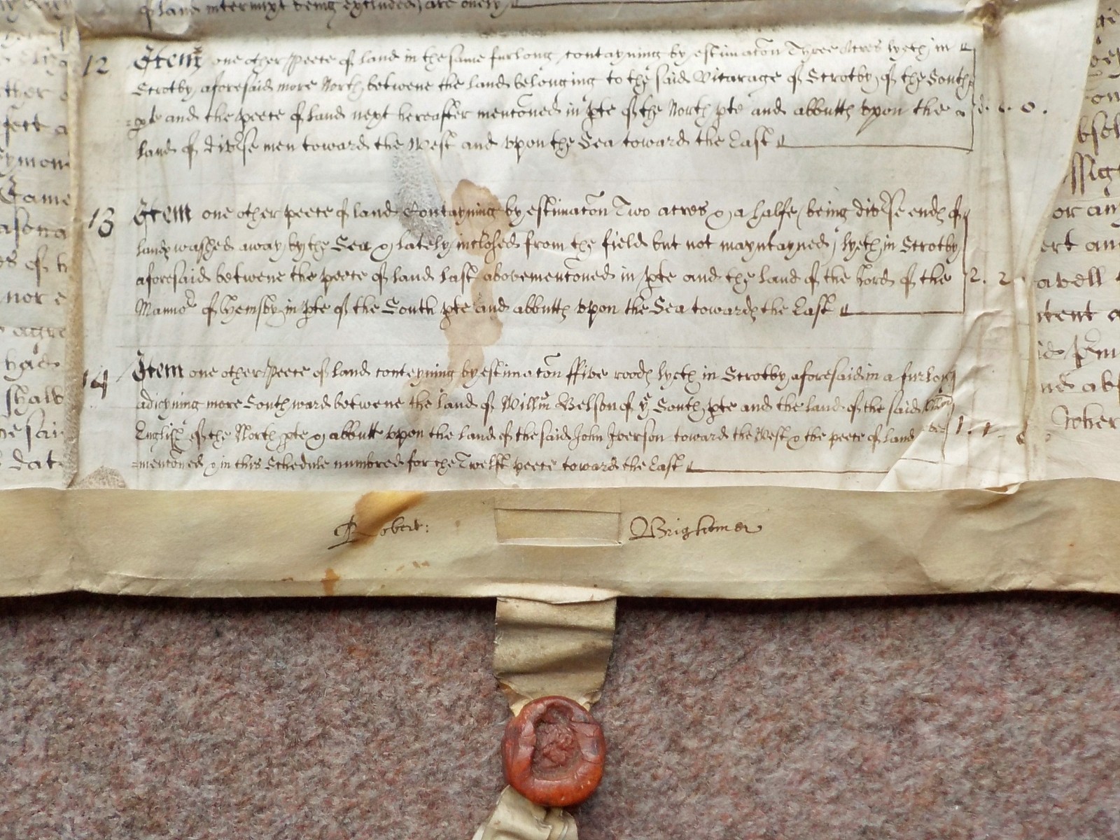 1657 Scratby Norfolk 17th century Vellum Deed Indenture detailed Vellum Schedule