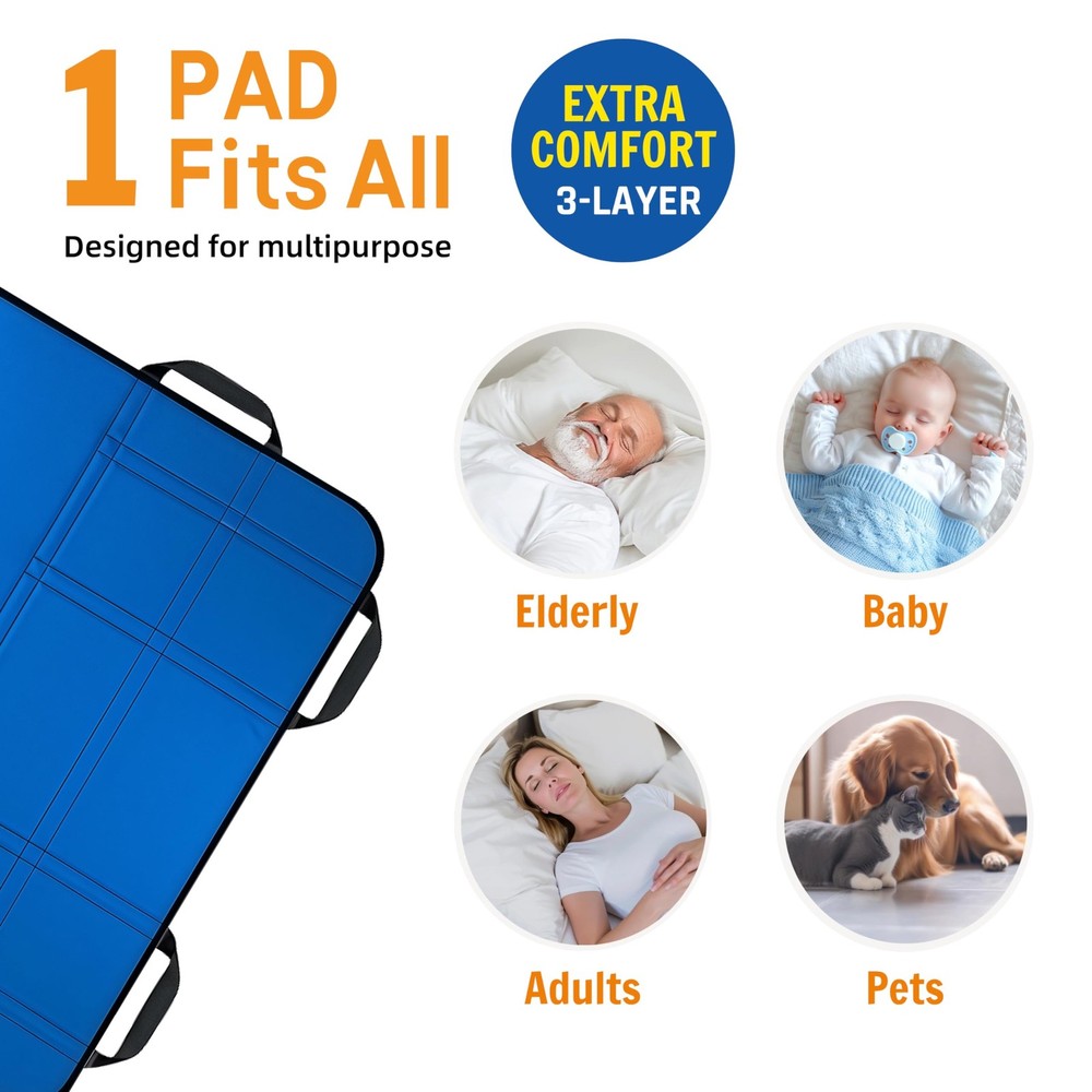 Upgraded 3-Layer Positioning Bed Pad with Handles, Transfer & Slide for Elder...