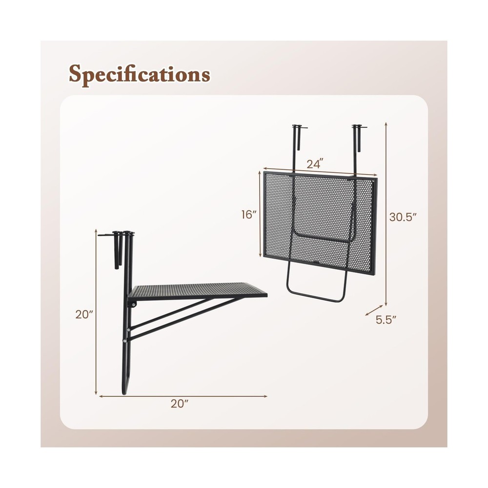 Balcony Hanging Table for Railing Outdoor Metal Folding Bar Table Adjustable