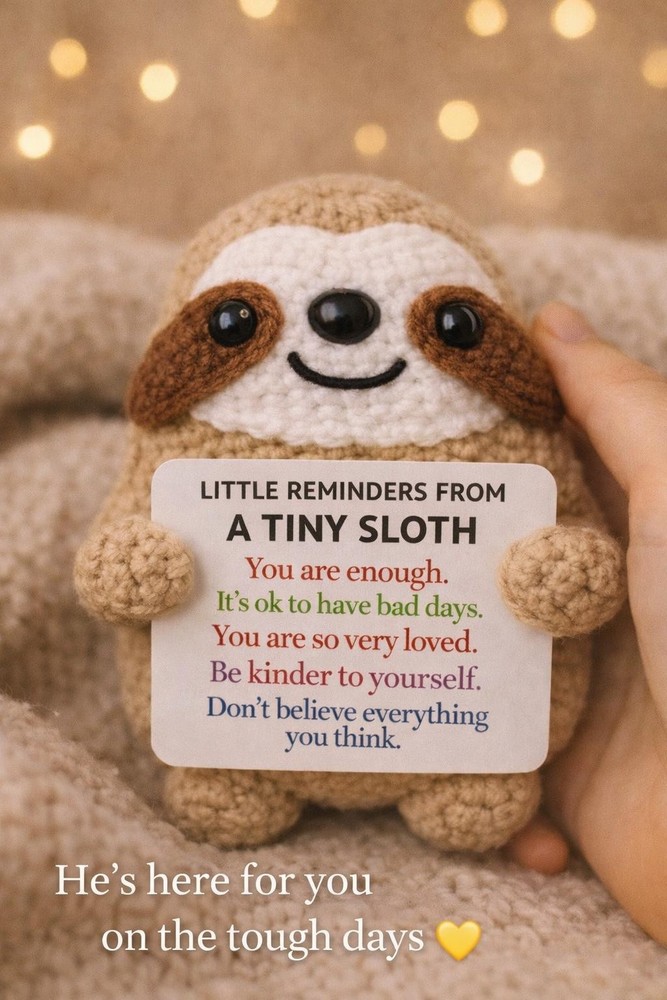 Tiny Sloth Positive Affirmation Plush • Cute Desk Decor • Pocket Reminder