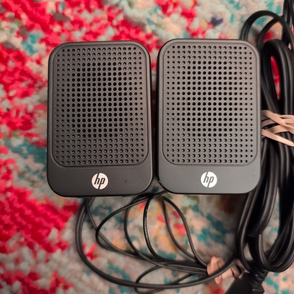 HP LCD Mini Computer Speakers USB Powered 3.5mm Audio Jack Black