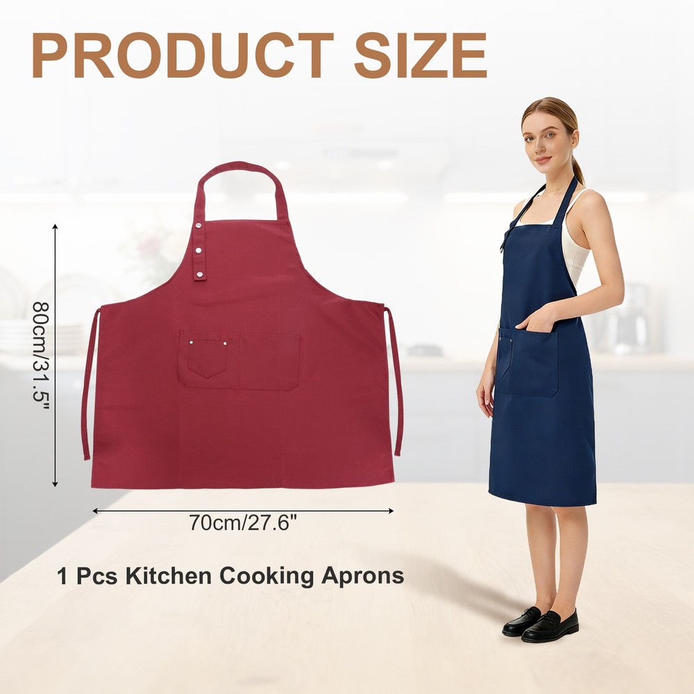 Kitchen Cooking Aprons, Adjustable Neck Strap Apron with Pocket, Red