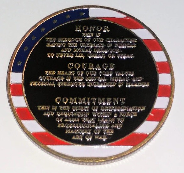 MARINE CORPS CORE VALUES HONOR - COMMITMENT - COURAGE COLORIZED CHALLENGE COIN