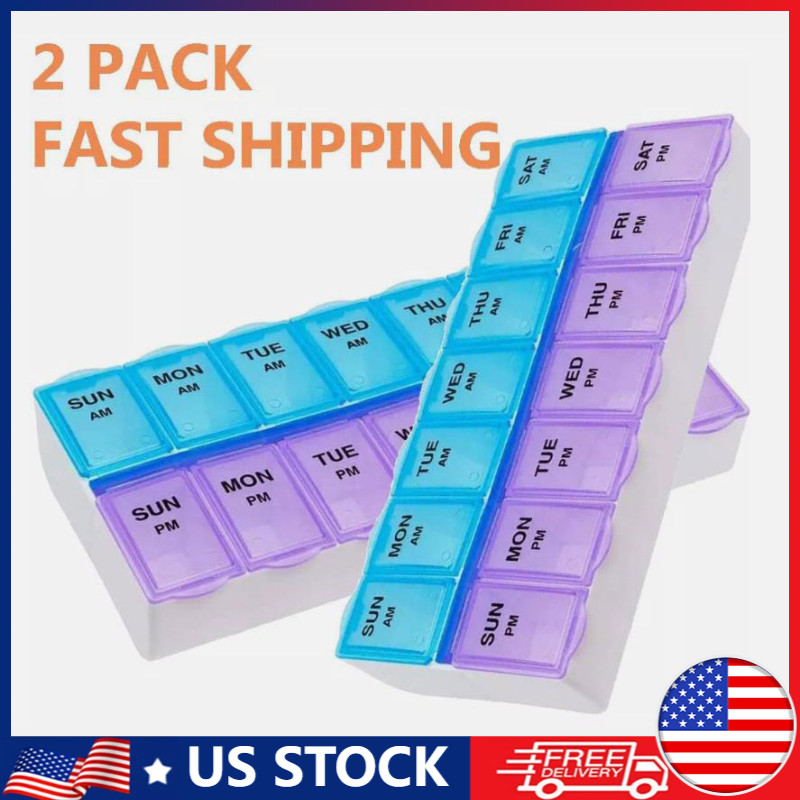 2PCS Weekly Pill Box Organizer Twice a Day 7 day AMPM Medicine Organizer Case