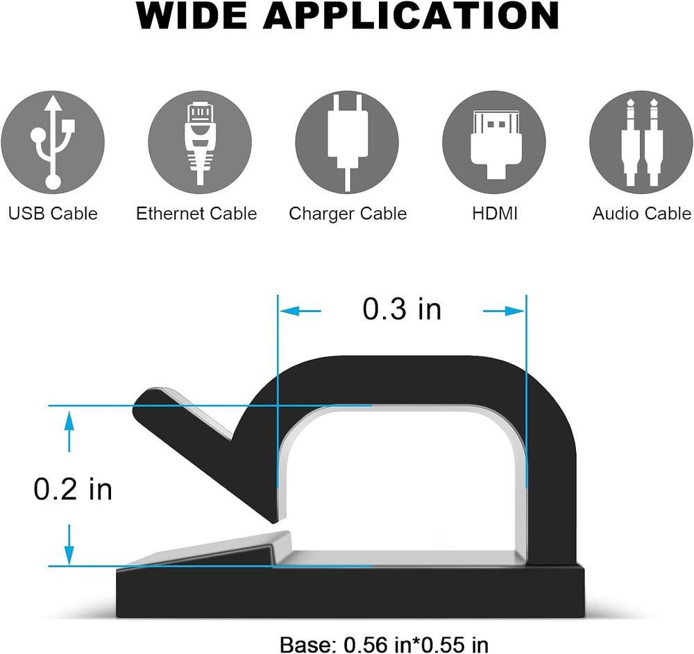 60 PCS Adhesive Cable Clips, Upgraded Wall Wire Clips for Small, Black