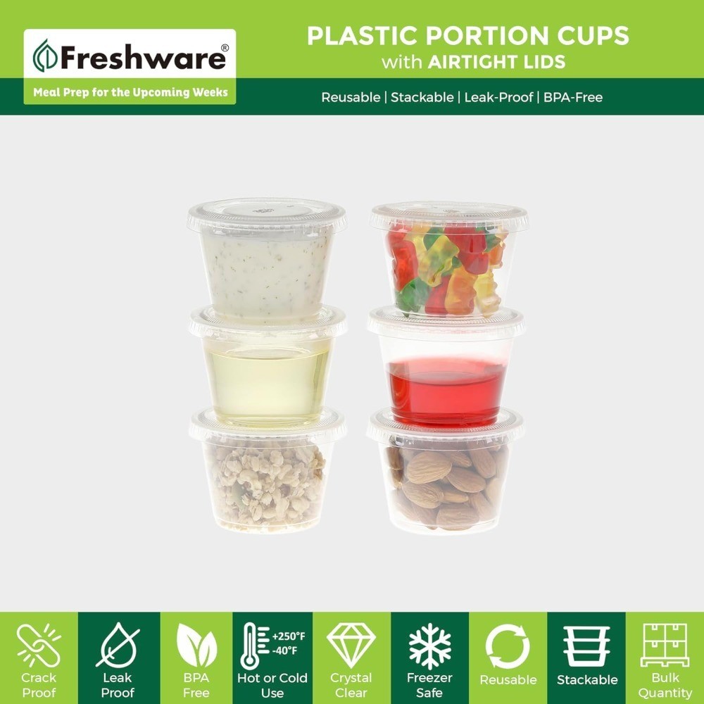 Disposable Plastic Portion Cups with Lids 1 Ounce 100 Sets Small Condiment