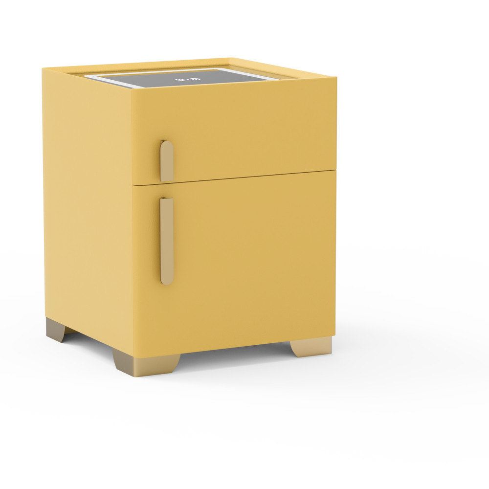 Yellow Smart Nightstand w/Security Safe Lock Box,3-Color Light,Wireless Charging