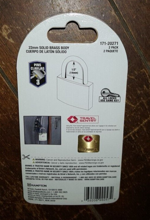 Brinks 2pk Standard Security Keyed Travel Locks ~TSA Accepted~ Item #171-20271