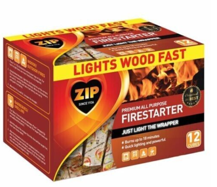 Zip Firestarters Premium All Purpose Wrapped Fire Starters 12 Pack ( 3boxes)
