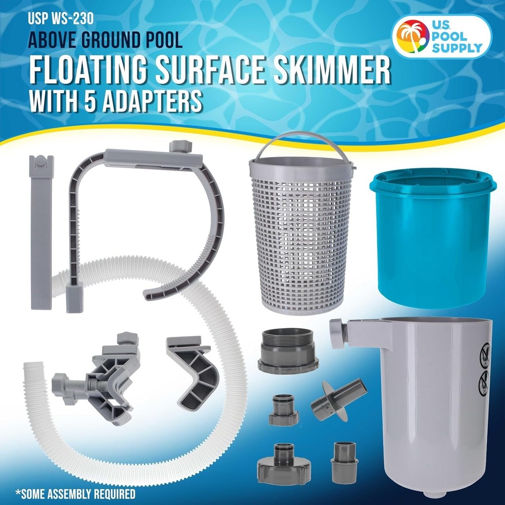 Efficient Floating Pool Skimmer - Includes 5 Adapters for Easy Installation