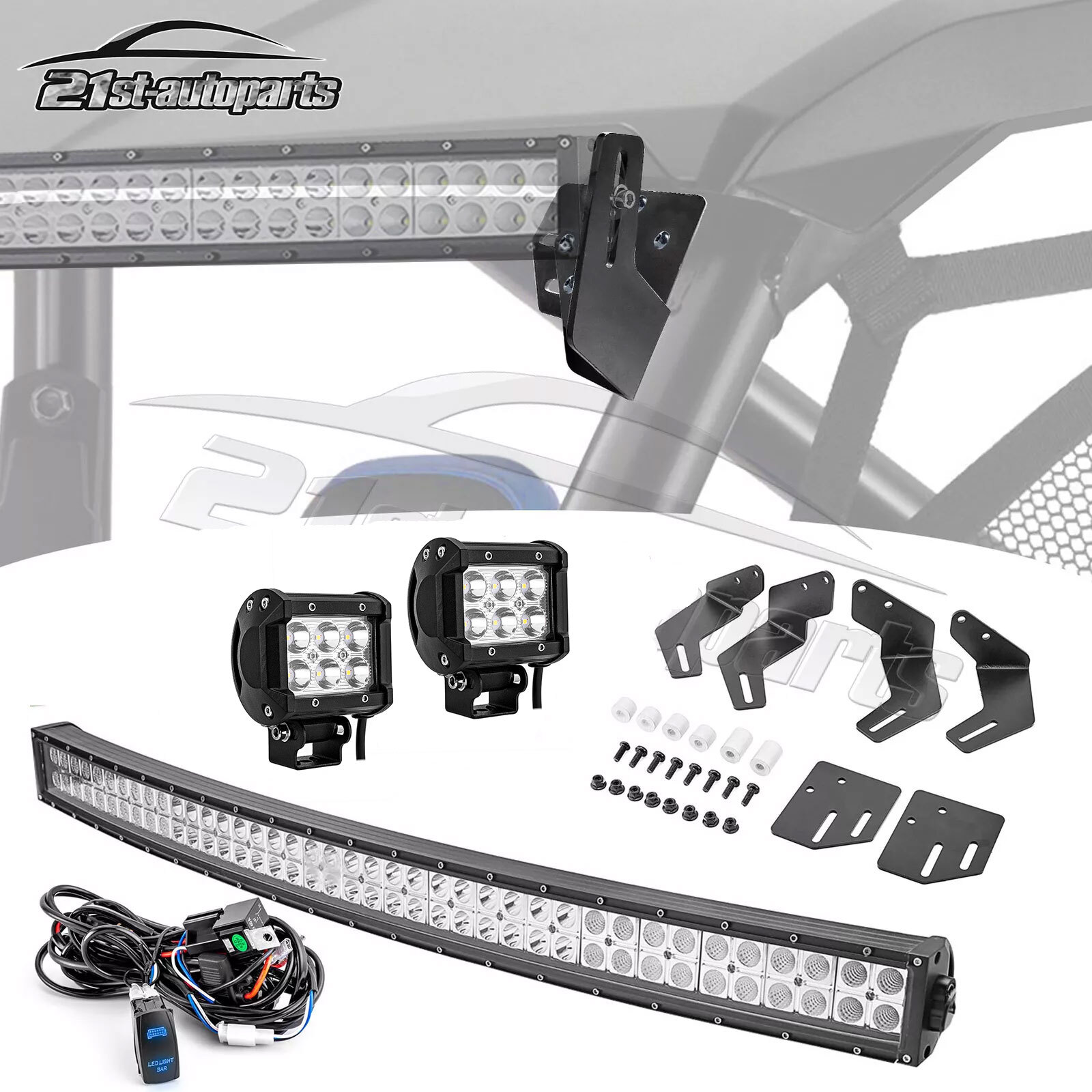 Roof 42'' LED Light Bar Bracket Wire Kit+2x3" Pods For Honda Talon 1000X-4 1000R