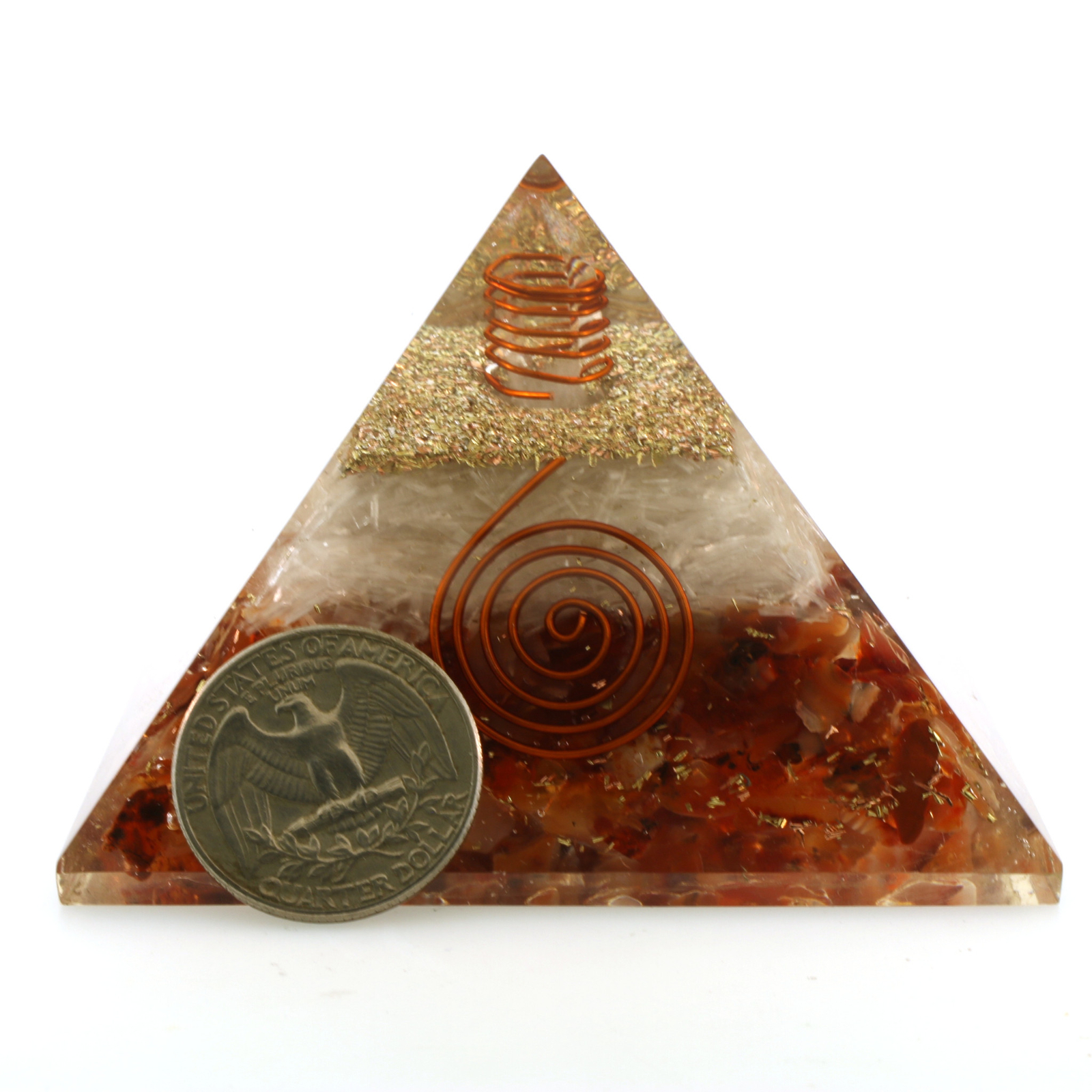Natural Carnelian and Selenite Orgone Pyramid XL 75mm 3 inch EMF & 5G Protection