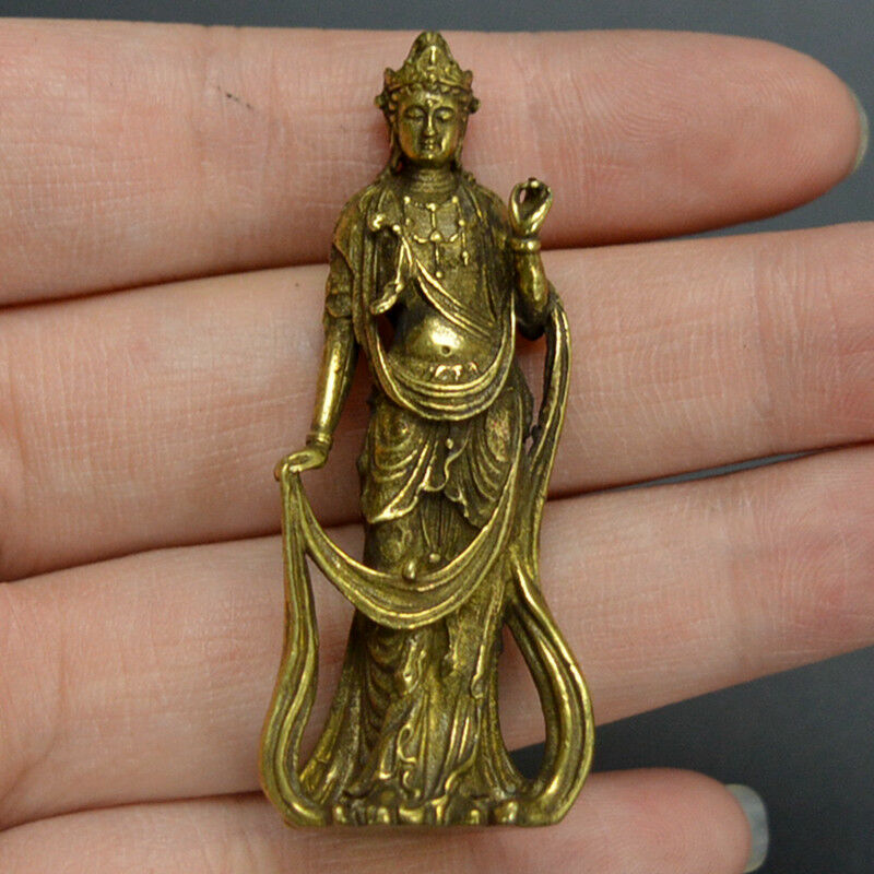 Chinese old collection handwork bronze Guanyin Bodhisattva pocket statue