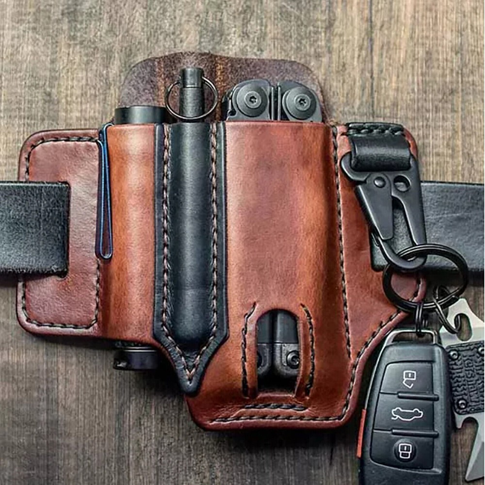 Leather Storage Waist Bag Sheath Multi-function Tool Organizer Pouch Pen Case