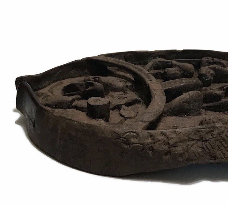 Antique African Carved Wood Fish Depicting Men Working Inside