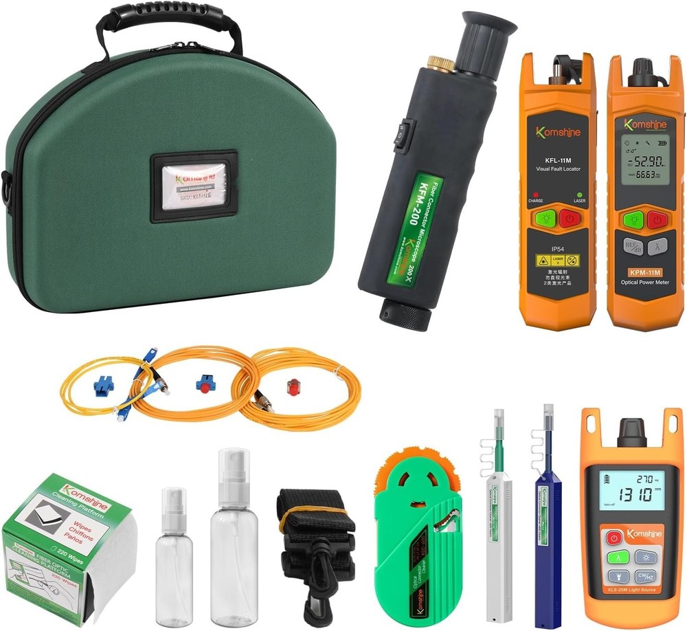 Compact Optical Fiber Loss Kit: Microscope, Power Meter & Cleaning Tools Inside