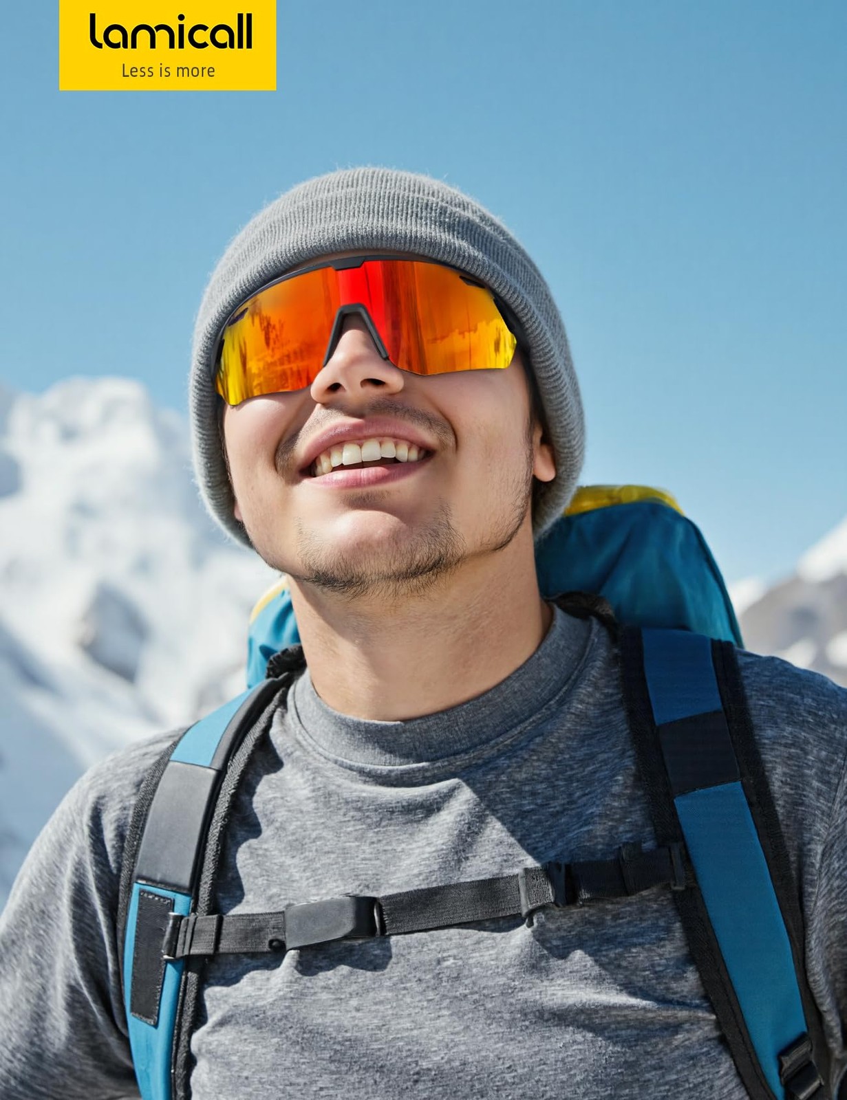 Lamicall Polarized Sports Sunglasses for Men Women, Black Frame-orange Lens