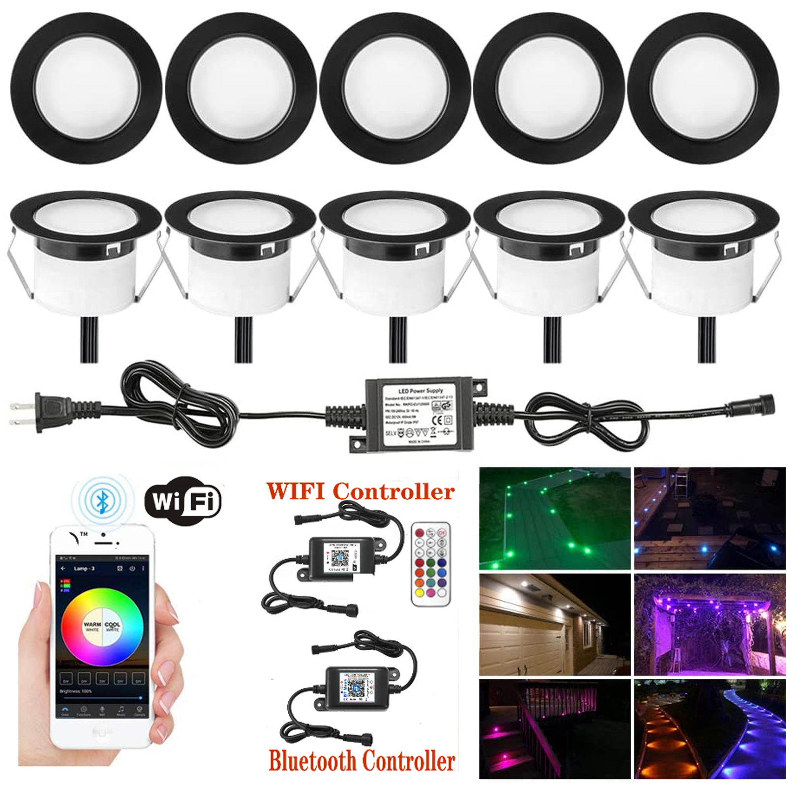 Wifi Bluetooth Black 45mm RGBWW LED Deck Patio Stair Step Soffit up/Down Lights