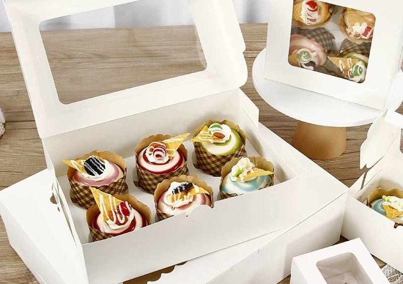 5-Pack Bakery boxes 6-count High Cupcake Box With Window, White Cardboard